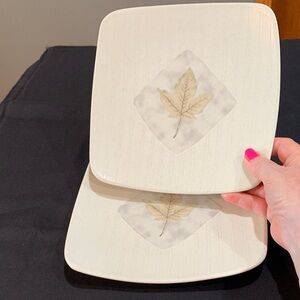 Mikasa Woodland High Fired Square Luncheon Plates with Leaf Motif. Set of 2.